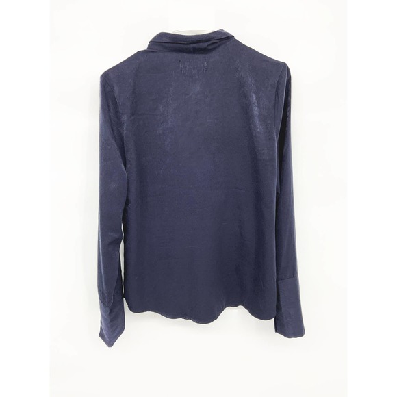 Something Navy Night Blue Draped Front V Neck Long Sleeve Wrap Blouse Size M - Picture 5 of 8